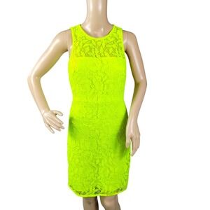 J. Crew Collection Dress Women's 0 Neon Yellow Lace‎ Sleeveless Sheath A8182 NWT